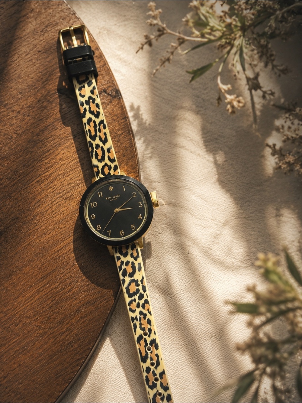 kate spade Black Dial Watch with Leopard-Print Strap